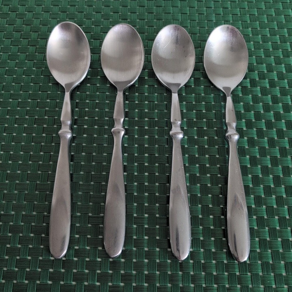 Hampton Silversmiths BISTRO SATIN Teaspoons Set Lot of 4 Stainless Flatware Vtg